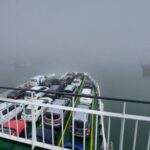 Red funnel in fog